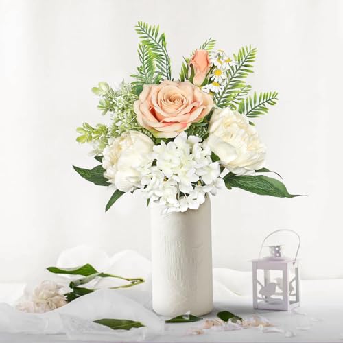 Fake Flowers Artificial Flowers Bouquet Champagne White Silk Flowers Bouquet Faux Flower Wedding Bouquets for Bride, Artificial Flowers for Decor Indoor Table Centerpieces Dresser  image 1