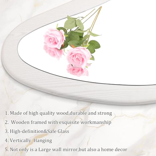 Image of AAZZKANG Irregular Full Length Mirror Wooden Asymmetrical Wall Mirrors Modern Large for Bedroom Dressing Room Living Room Entryway White 47 inchx20 inch