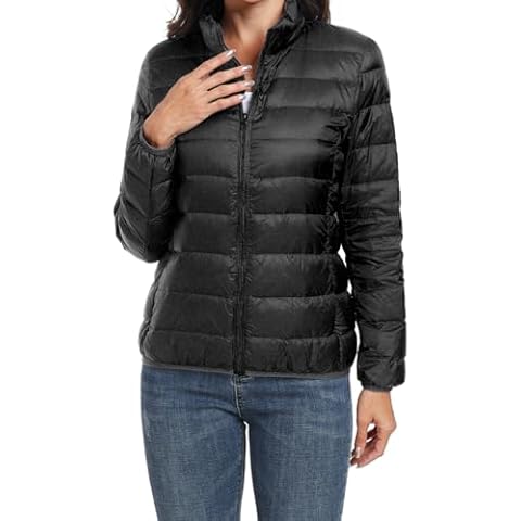 DandyChic Coats for women Lightweight Winter Down Jacket with Zip Pockets, Black, Large Cover