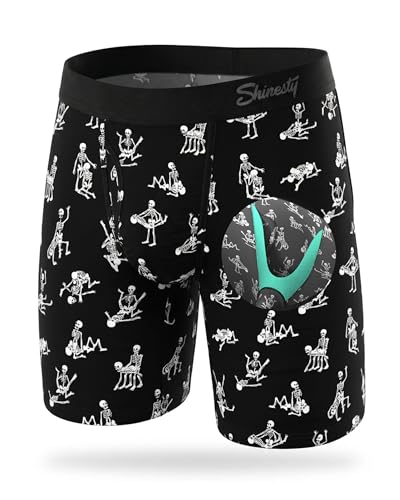 Shinesty Hammock Support Mens Underwear with Pouch | Long Boxer Briefs for Men | US Large Skeletons