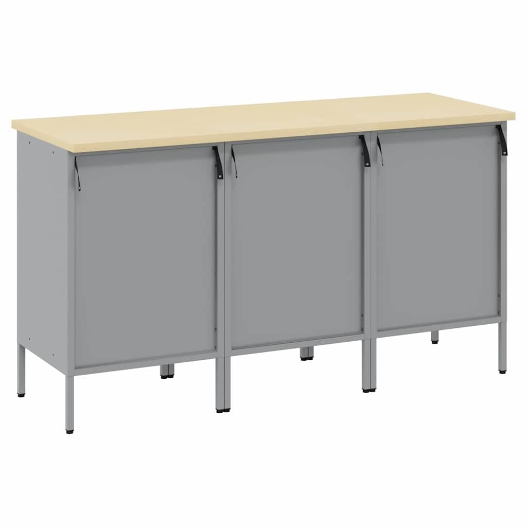 BANCO DA LAVORO CON CASSETTI 3 PEZZI ROSSO E GRIGIO 150x55x85 cm Armadio da officina in legno e acciaio resistente con ripiani e scomparti per attrezzi