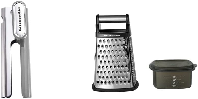 KitchenAid No Mess Multi Function Can Opener, One size, Gray & Gourmet 4-Sided Stainless Steel Box Grater with Detachable Storage Container, 10 inches tall, Black
