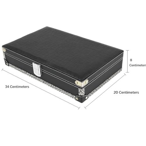 Image of BOXXO 12 Slot Watch Organizer Box for Men & Women - Premium PU Leather Watch Case with Black & Brown Finish, Soft Velvet Cushions & Glass Lid Display, Elegant Storage Box (34x20x8 cm) (Black /Brown)