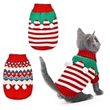 ShuRung 2PCS Puppy Christmas Sweater Cat Turtleneck Knitwear Xmas Elf Outfits Dog Warm Clothes Sweater for Kitties Puppies XS