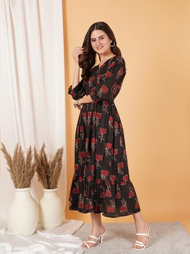 Image of COTLAND Fashions Jaipuri Cotton Printed A-Line Flared Dress for Women