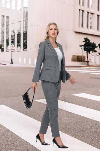Lamgool Women's Suit Set 2 Piece Business Office Notch Lapel One Button Blazer and Pant Suit for Work4