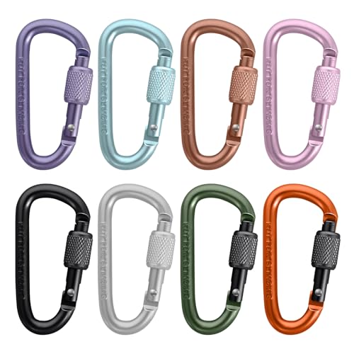 Carabiner Clip, Key Hooks for Keychain Aluminum D Ring Shape Carabiner, Key Chain Clip Hook, Keychain Clip, Multipurpose for Camping, Hiking, Backpacking or Other Outdoor Activities, 8PCS