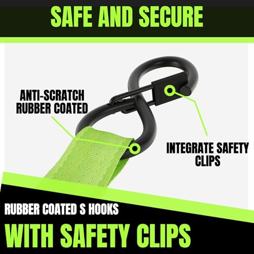 Image of Retractable Ratchet Straps 1 Inch x 12 Feet Heavy Duty Tie Downs,1760lb Break Strength,Self Retracting for Truck,Cargo,Trailer,Motorcycle,ATV,UTV (Fluorescent Green, 4pack)