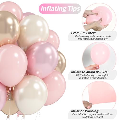 Image of White Pink Gold Balloons Set, 12 Inch Double Stuffed Pearl White Sand Blush Pale Light Pink Apricot Champagne Gold Helium Balloon for Fairy Birthday Wedding Easter Baby Bridal Shower Party Decorations