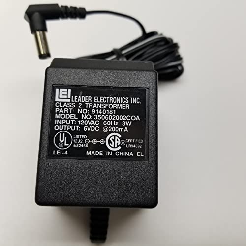 Switching Power Supply Leader Electronics AC-DC Adapter 6VOLTS DC @ 200mA 2.5mm DC Power Plug; Positive Center, Z9140181