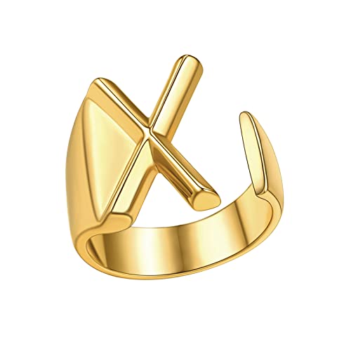 FindChic Customizable Initial Ring Statement 18K Gold Plated Fashion Cuff Rings for Women Alphabet Letter A to Z Resizable Knuckle Ring (with Gift Box) X not customized