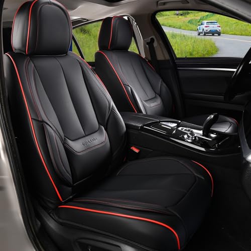Image of Coverado Seat Covers, Car Seat Covers Front Seats, Car Seat Cover, Car Seat Protector Waterproof, Car Seat Cushion Nappa Leather, Black Seat Covers Carseat Cover Universal Fit for Most Cars