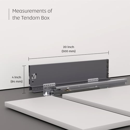 Image of LAPO Tandem Drawer Box for Kitchen Cabinets, Soft Close Mechanism, 20 Inch (500mm) & 4 Inch Height, 45 Kg Load Bearing, Ideal for Wardrobe and Kitchen, 3 Years Warranty (Grey Finish)