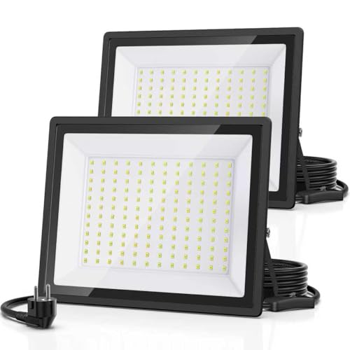 Lux Straes 150W LED Strahler Außen 2er Pack, IP66 Wasserdicht und Superhell 16500LM Scheinwerfer, Flutlichtstrahler mit Stecker in 6500K Kaltweiß...