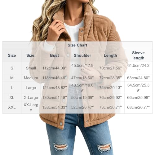 fartey Corduroy Jacket Women Quilted Puffer Coat Button Down Padded Warm - image 6