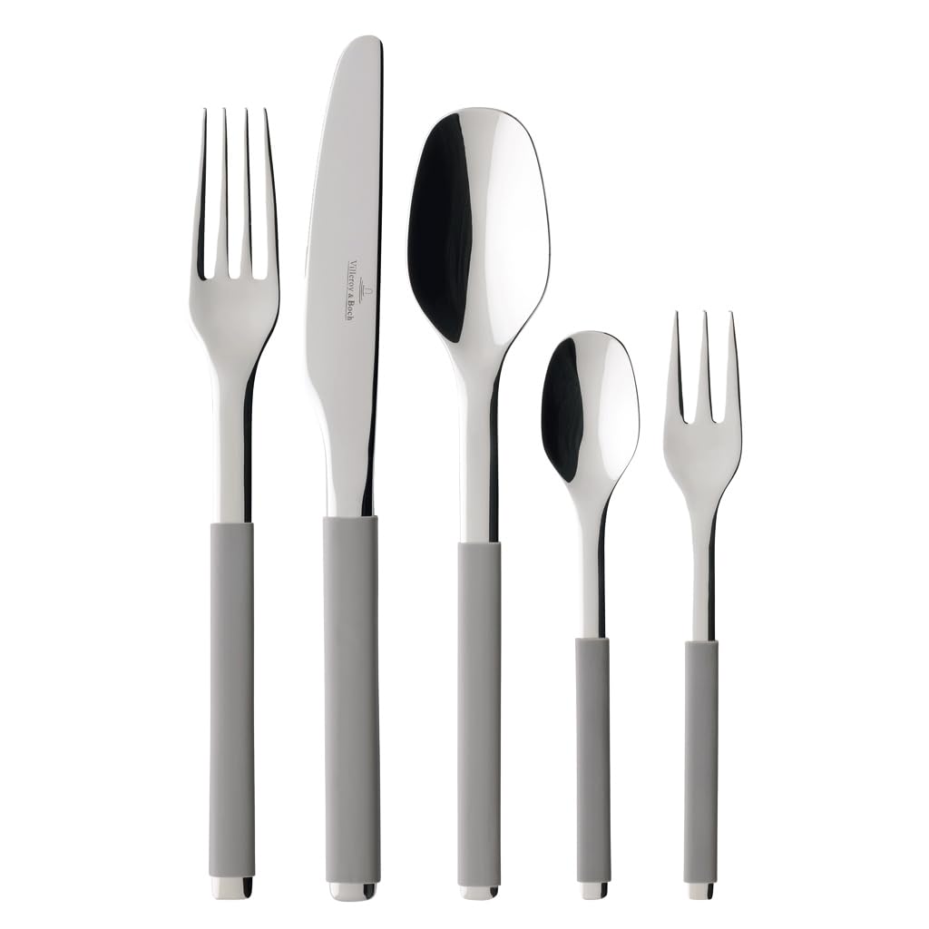 Villeroy & Boch S+ Taupe Couverts de table pour 6 personnes, 30 pièces, Inox, Manche recouvert de silicone gris