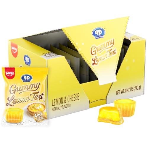 Image of AMOS 4D Gummy Lemon Tart Candy, Lemon and Cheese Flavored Gummies, Crunchy Outside and Gummy Inside, 10 Individually Wrapped Snack Packs, 8.47 oz
