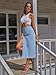 Trendy High Waisted Denim Skirt for Women Button Front Slit Midi Skirt for Ladies Fashion 2025 Summer-Light Blue-S