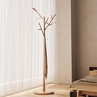 Muwuele Coat Rack,Solid Wood Coat Rack Freestanding with 12 Hooks,Coat tree freestanding 3 Adjustable Heights for coat, Hats, Handbags，Coat Stand for Entryway,Bedroom (Natural)