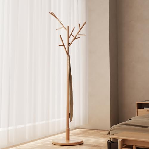 Muwuele Coat Rack,Solid Wood Coat Rack Freestanding with 12 Hooks,Coat