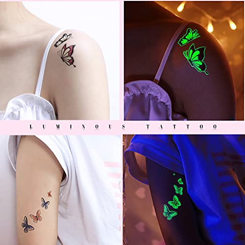 Ooopsiun Luminous Butterfly Temporary Tattoos For Girls - 12 Sheets Glow In The Dark Butterfly Stickers Party Favors Decorations For Kids Girls #TOP4