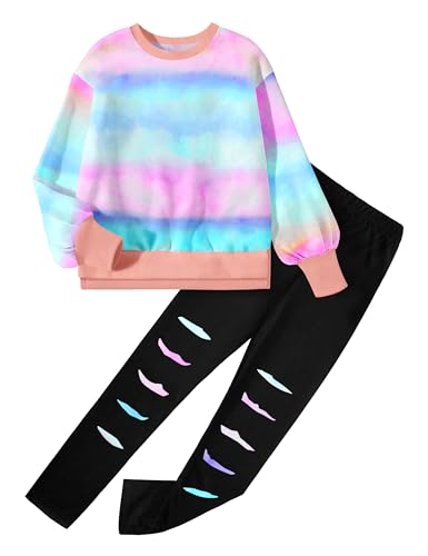 Image of Girls Clothes, Girls Outfits Tie Dye Sweatshirt Tops and Leggings Sweatpants 2 Piece Fall Winter Clothes Set 6-16T