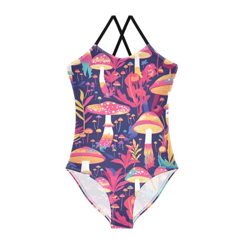 KLL Trippy Mushrooms Rainbow Toddler Girls 1 Piece Swimsuit Summer Swimwear with Adjustable Straps Cute