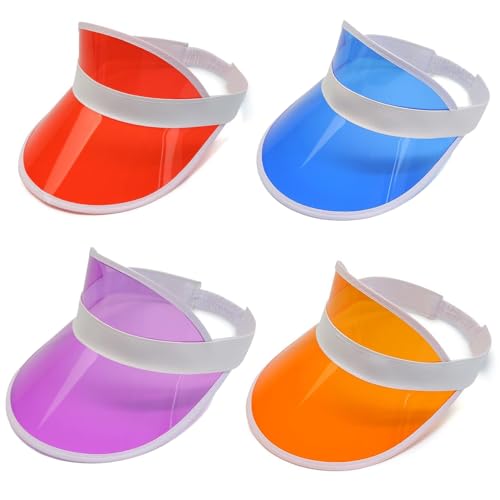 Norhogo 4 visières pare-soleil, chapeau de soleil, unisexe, en plastique transparent années 80, visière pare-soleil pour poker, plage, golf, tennis et...