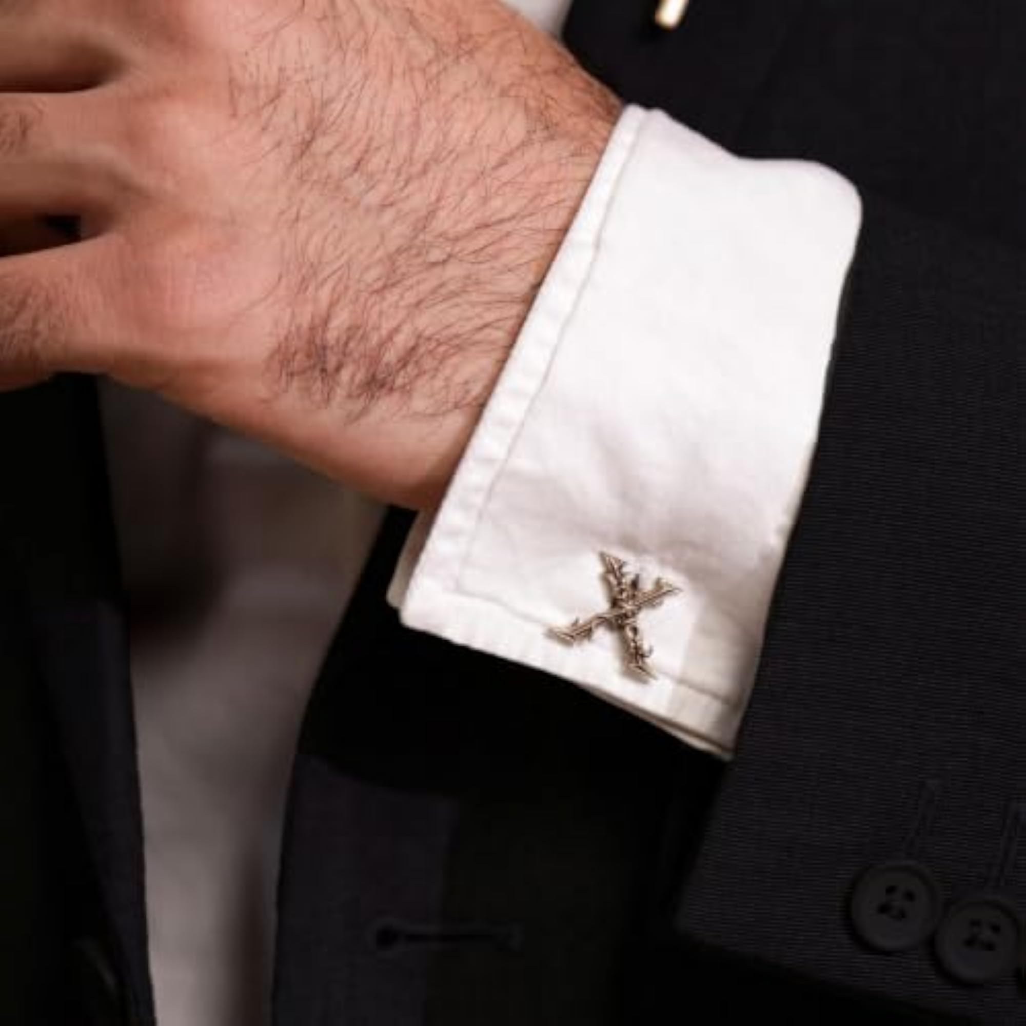 Antique Brass X Alphabet Cufflink & Lapel Pin Combo