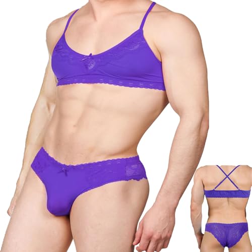 Men's Lace Bra Underwear Set Sissy Panties Lingerie Men's Sissy Crossdressing Lingerie Plus Size Men...