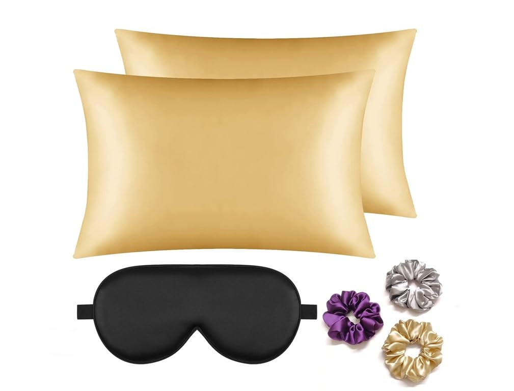 CEBADA Satin Silk Pillow Cover for Hair and Skin Pillow Cases Set of 2 & Free 3 Silk scrunchies, 1 Soft Velvet Eye mask for Sleeping (B0B9YBNWMW) Amazon Price History, Amazon Price Tracker