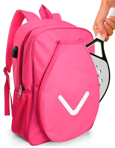 Mochila Raqueteira Beach Tennis Padel Tênis Espaçosa USB (Rosa)