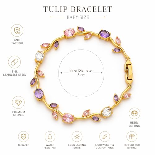 Image of 18K Gold Plated Stylish Chain Bracelet for Women & Girls | Trendy Unique Diamond Tennis Charm Link Tulip Everyday Instagram Viral Jewellery