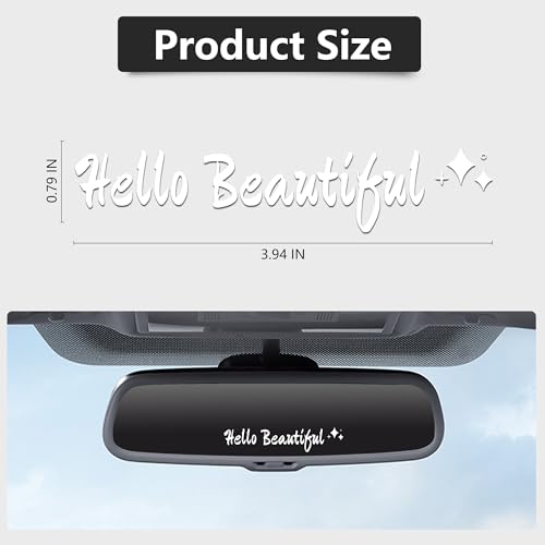 Image of 3pcs Hello Beautiful Mirror Decal Durable Rear View Mirror Sticker | Waterproof Vinyl Car Stickers, Car Decals For Women Funny Window Bumper Stickers Cars Decor