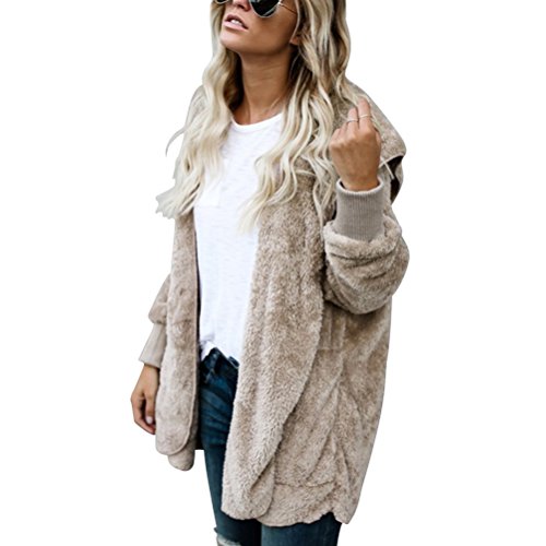 LUOEM Casaco feminino fofo reversível inverno quente capuz casaco agasalho tamanho M (cáqui)