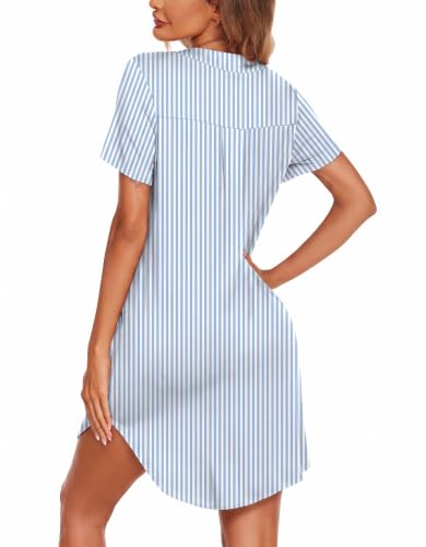 Image of Ekouaer Nightgowns for Women Button Down Sleepshirts V Neck Sleep Dress | Soft Loose Sleep Shirt with Split Hem for Sleep, Lounging, Labor, Maternity, Hospital, and Relaxed Nursing Access at Home