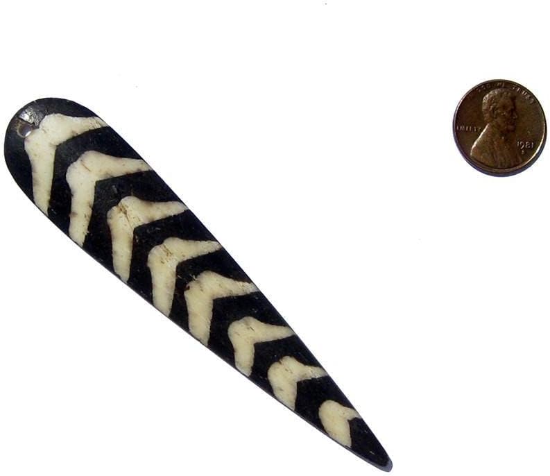 The Bead Chest Delta Design Batik Bone Feather Pendant 22mm Kenya African Black and White Handmade