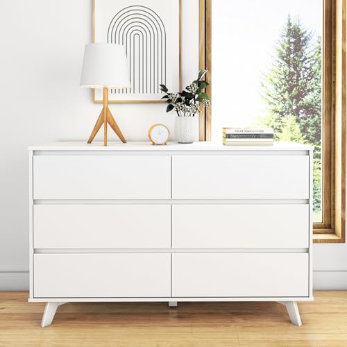 Scandinavian 6 Drawer Dresser, White