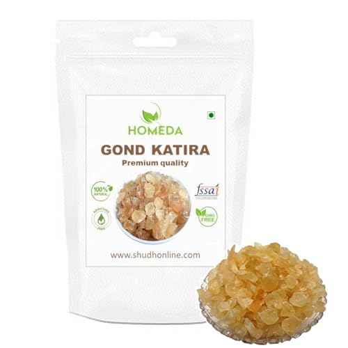 Homeda Gond Katira Pure Organic 200 gm | Almond Gum Badam Pisin Organic, Edible Gum, Tragacanth gum, Katora Gum Crystals, Badam Gondh for Summer, Badam Gum, Badam Banka, White Almonds Goond Gaund