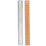 12 Inch Metal Ruler Stainless Steel Metal Ruler with Cork Backing, Non-Slip Rulers with Inch and Centimeters, Straight Edge Cork Base Rulers for Student School Office Drafting Tools