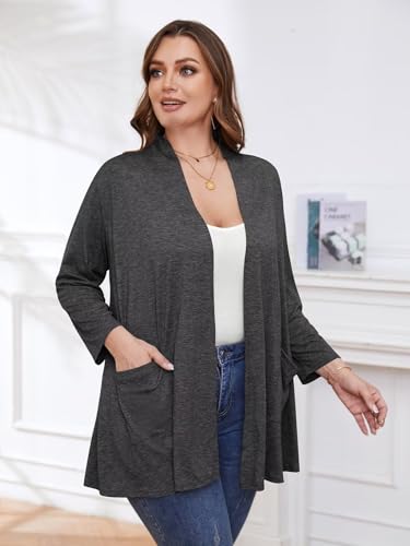 Image of BELAROI Plus Size Lightweight Cardigan Sweaters for Women Casual Open Front 3 /4 Sleeve Cover Up