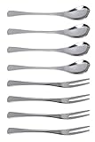 Einfach Stainless Steel Coffee Espresso Paddle Spoons Teaspoons With 2 Prongs Hors D'oeuvre Appetizer Fruit Salami Escargot Oyster Forks Set 8PCS