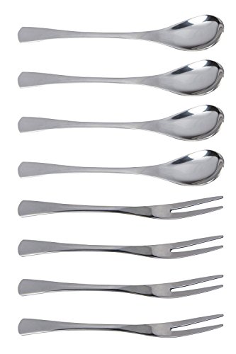 Einfach Stainless Steel Coffee Espresso Paddle Spoons Teaspoons With 2 Prongs Hors D'oeuvre Appetizer Fruit Salami Escargot Oyster Forks Set 8PCS