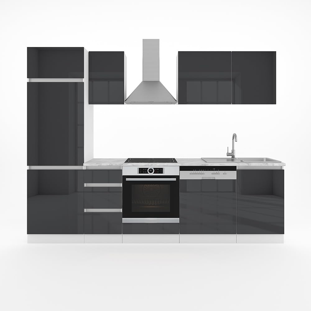 Vicco Cucina componibile Optima, Antracite lucido/bianco, 270 cm
