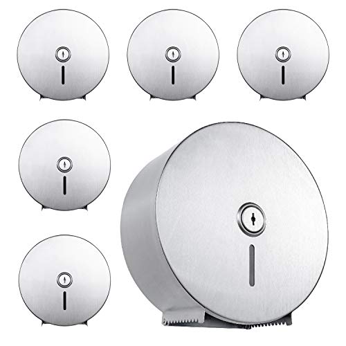 Pack of 6 - Jumbo Roll Toilet Paper Dispenser - Lockable Design - Standard-Grade 430 Stainless Steel - 9" Roll Capacity