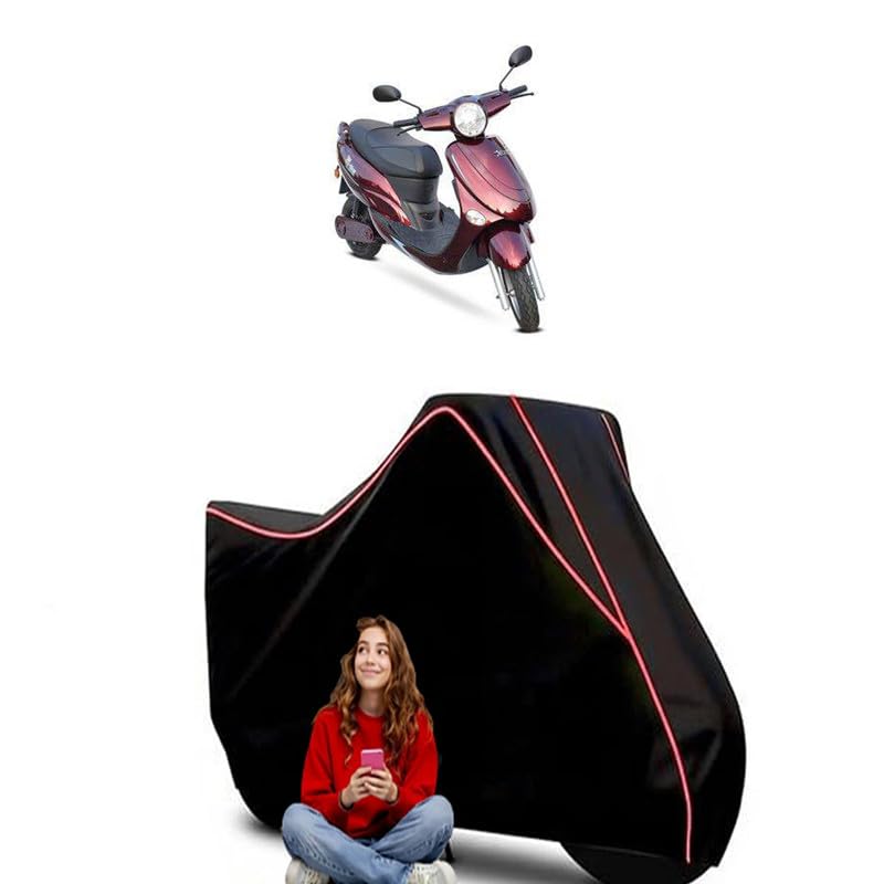 Image of Avon E Star BS6 Scooty Bike Cover Water Resistant Outdoor Use Universal Fit Scooters Motorcycles Heavy Duty UV Protection Dust Rain Scratch Resistant Elastic Bottom Black Blue Piping