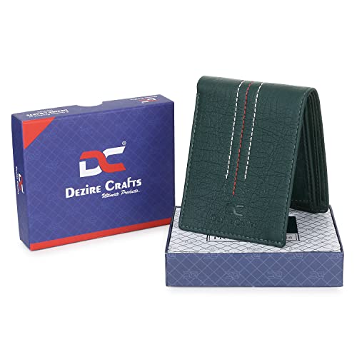 Image of Dezire Crafts Men Formal, Casual Black Artificial Leather Wallet (6 Card Slots) (Green)