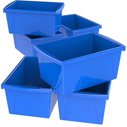 Image of Storex 5.5 Gallon Storage Bin - Plastic Classroom Organizer for Books and Supplies, Blue, 6-Pack (61482F06C)
