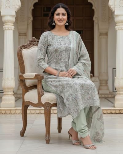 Image of KTI Women Floral Printed Cotton Suit for Women Unstitched - 2.5m Ethnic Salwar Suit Dress Material