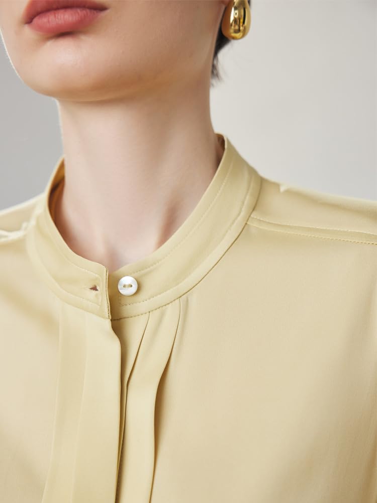Camisa de Oficina Blanca de Seda Crepe elástica para Mujer